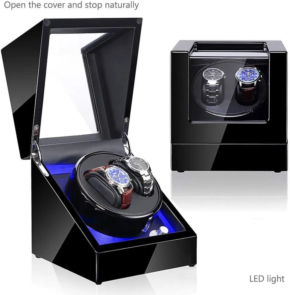 Watch Winder Watch Winder Automatic Watch Winder Box for buckle float frank 2 Watches with LED Light Display Box Storage Case 5 Rotation Modes 