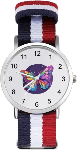 Watch with Metal Buckle everest systematize toxic Dopamine Colorful Butterfly Unisex Watch Lightweight Breathable Woven Nylon Wrist Strap 
