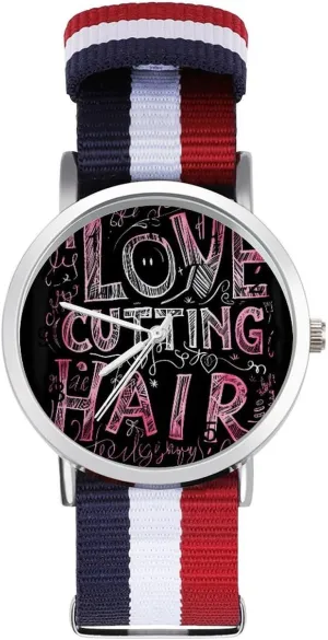 Watch with Metal Buckle Hairstylist Love Cutting win Hair Unisex Watch Lightweight Breathable Woven Nylon Wrist Strap 