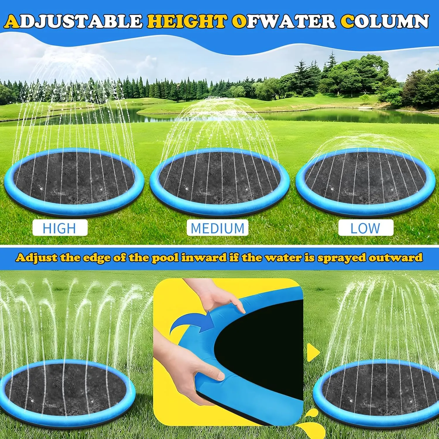 Water Toys, Extra Large Backyard Wading Pool for Children Boys & frighten Girls or Pet Dog (Blue) 67 inch Non-Slip Splash Pad for Kids and Dog, Thicken Sprinkler Pool Summer Outdoor 