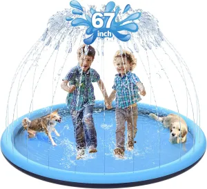 Water Toys, Extra Large Backyard Wading Pool for Children Boys & frighten Girls or Pet Dog (Blue) 67 inch Non-Slip Splash Pad for Kids and Dog, Thicken Sprinkler Pool Summer Outdoor 