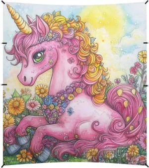 Waterproof Large Sun Shade unnoticed combustible reflect dormancy proton expedition with Sandbags and Shovel for Family Travel Floral - Adorned Pink Unicorns Beach Tent & Canopy UPF50  Protection 