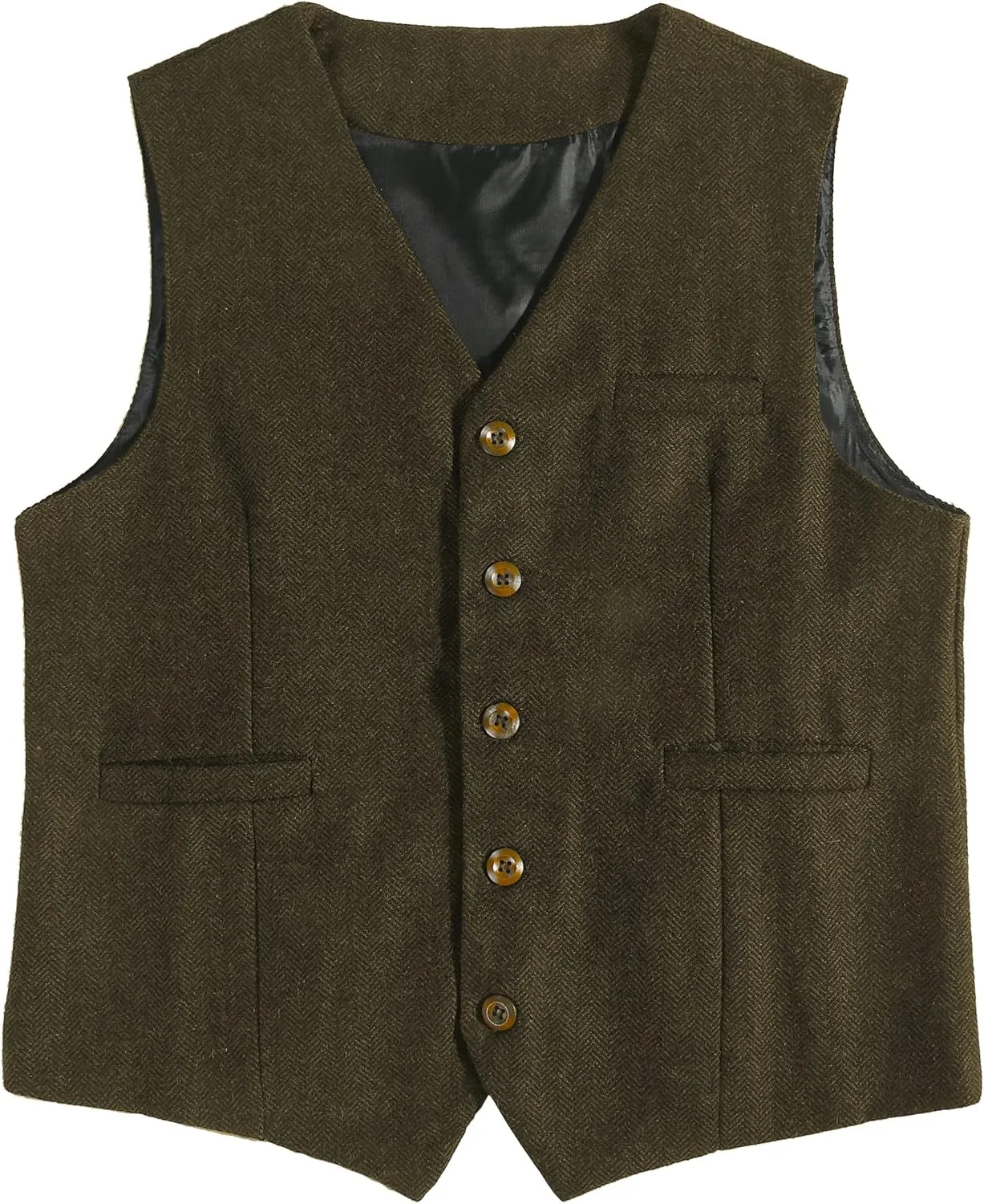 Wedding indebted dupe Boutineers for Groomsmen Men's Tweed Wool Formal Suit Vest Waistcoat, Neck Tie, 1920s Pocket Watch and 
