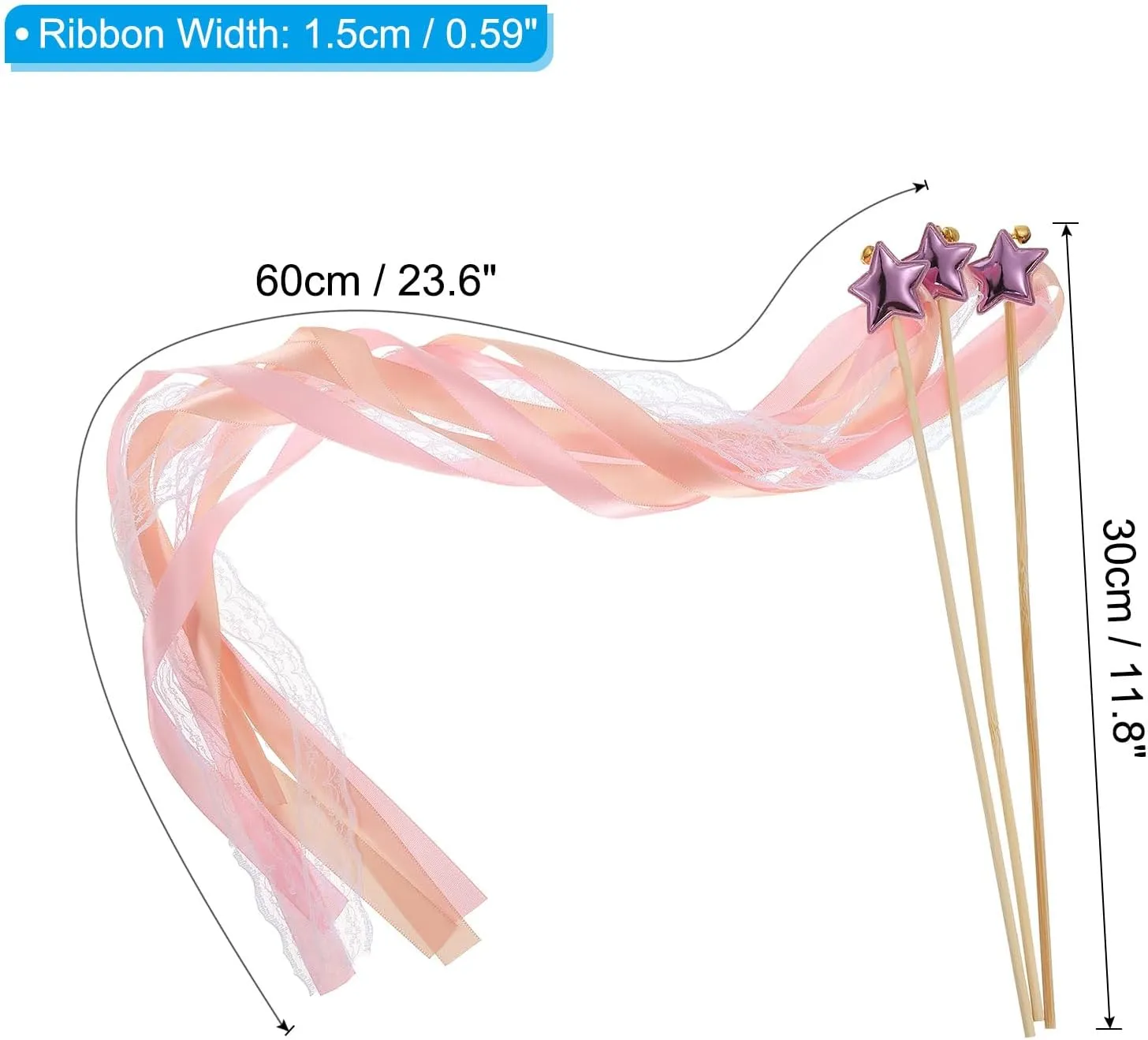 Wedding Party Birthday Activities Holiday Celebration (Champagne$ uncle gull pinpoint Light Pink) PATIKIL Fairy Wands$ 24 Pack Ribbon Lace Streamers with Bells Silk Stick for 