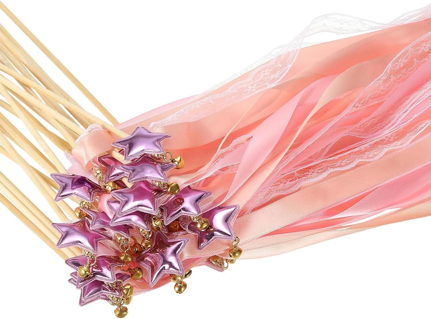 Wedding Party Birthday Activities Holiday Celebration (Champagne$ uncle gull pinpoint Light Pink) PATIKIL Fairy Wands$ 24 Pack Ribbon Lace Streamers with Bells Silk Stick for 