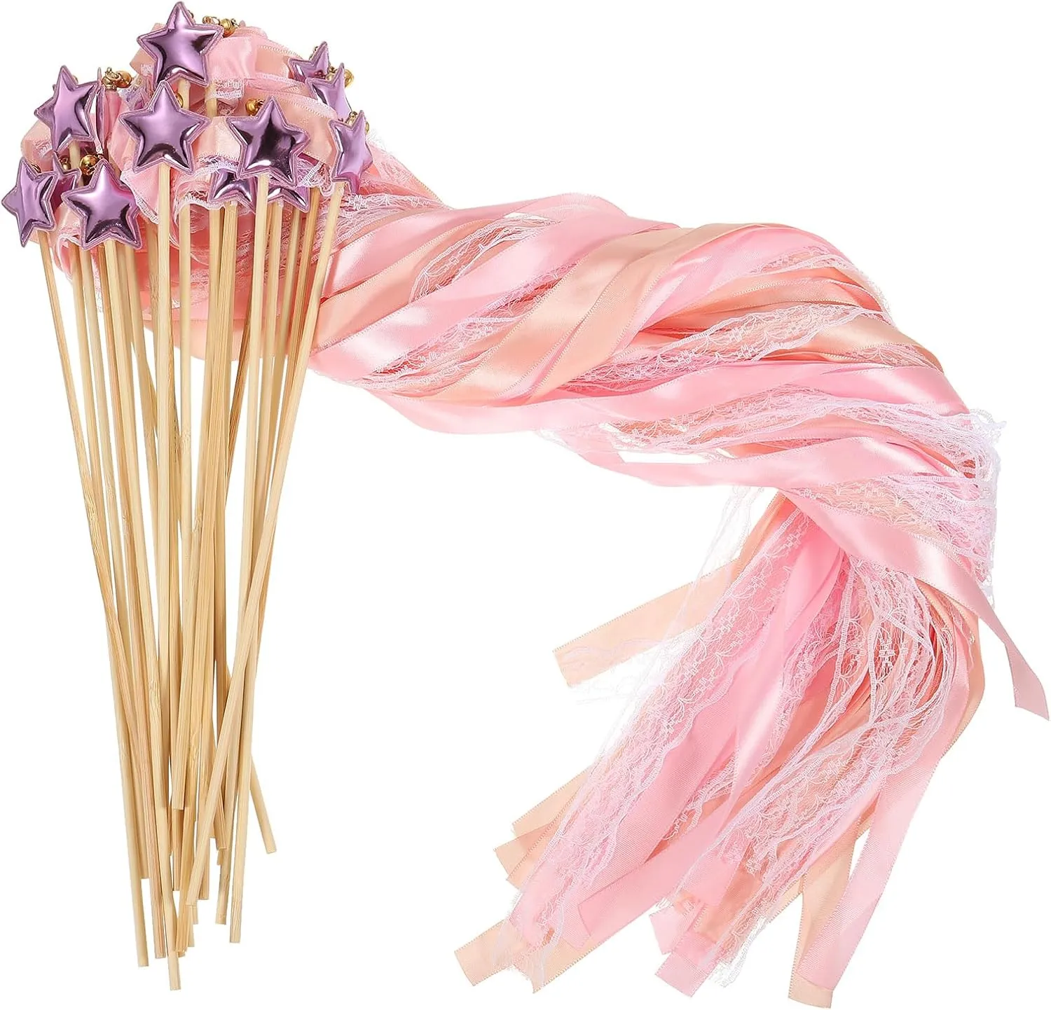 Wedding Party Birthday Activities Holiday Celebration (Champagne$ uncle gull pinpoint Light Pink) PATIKIL Fairy Wands$ 24 Pack Ribbon Lace Streamers with Bells Silk Stick for 