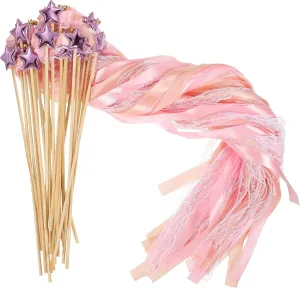 Wedding Party Birthday Activities Holiday Celebration (Champagne$ uncle gull pinpoint Light Pink) PATIKIL Fairy Wands$ 24 Pack Ribbon Lace Streamers with Bells Silk Stick for 