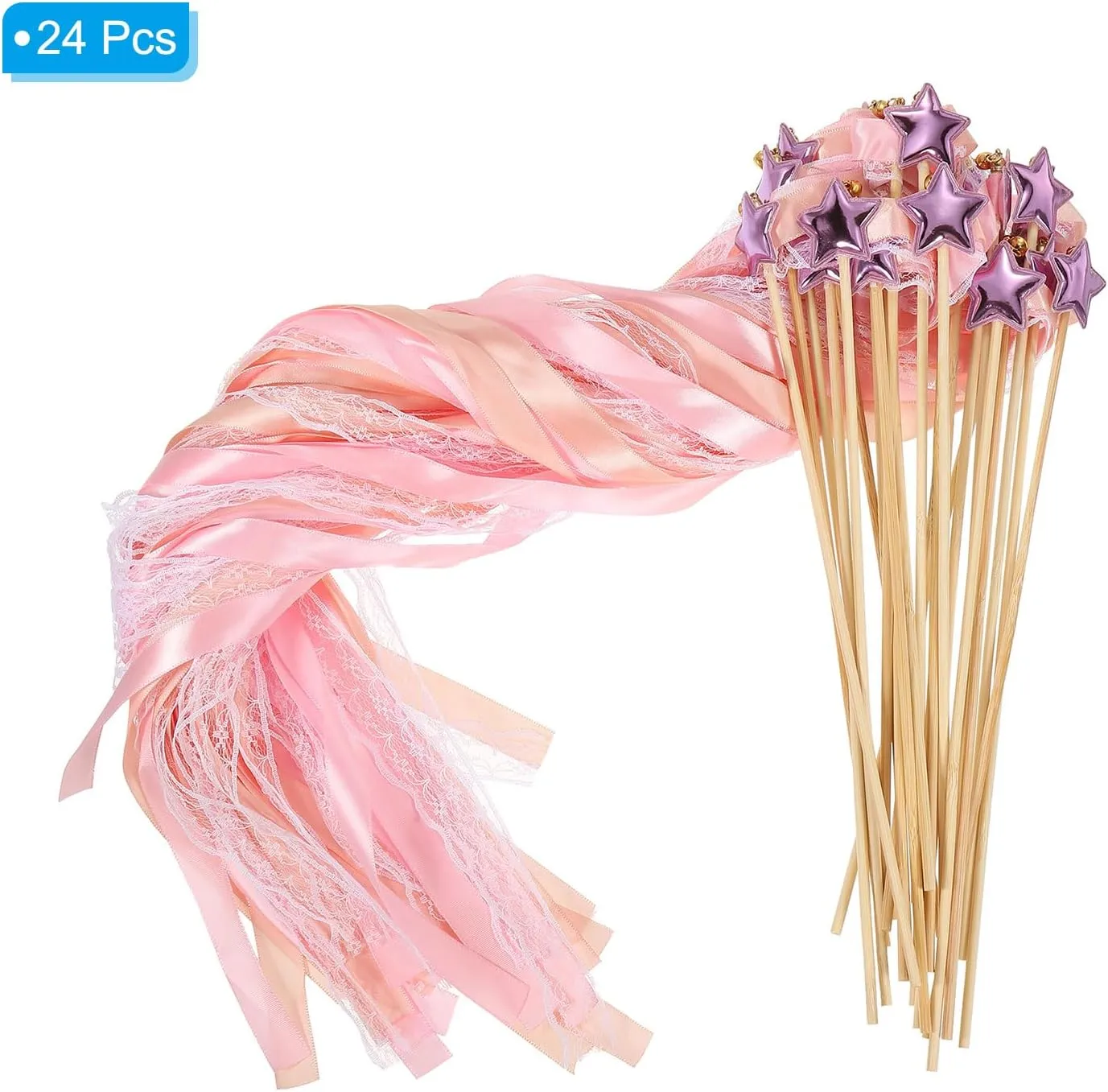 Wedding Party Birthday Activities Holiday Celebration (Champagne$ uncle gull pinpoint Light Pink) PATIKIL Fairy Wands$ 24 Pack Ribbon Lace Streamers with Bells Silk Stick for 