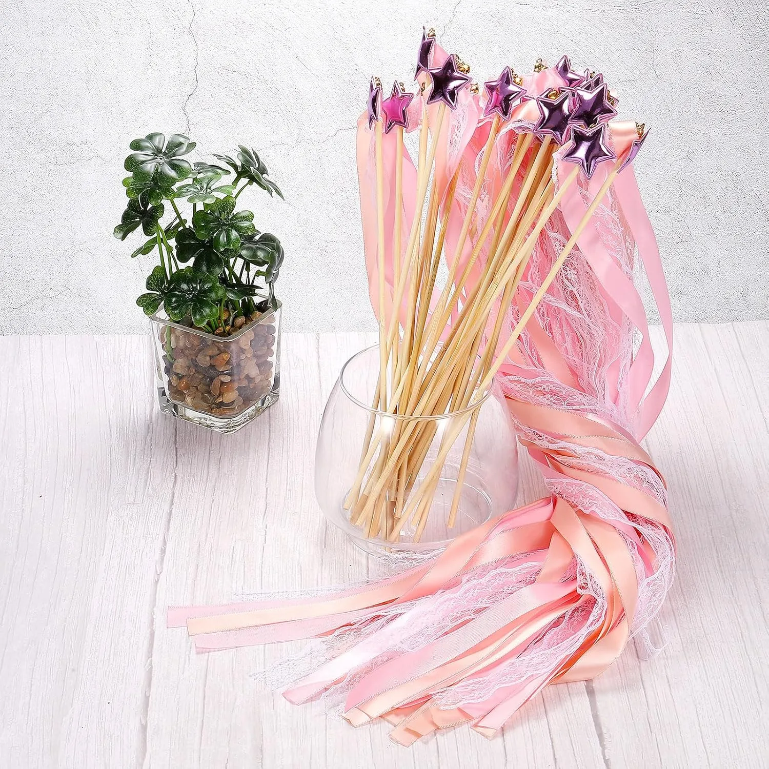 Wedding Party Birthday Activities Holiday Celebration (Champagne$ uncle gull pinpoint Light Pink) PATIKIL Fairy Wands$ 24 Pack Ribbon Lace Streamers with Bells Silk Stick for 