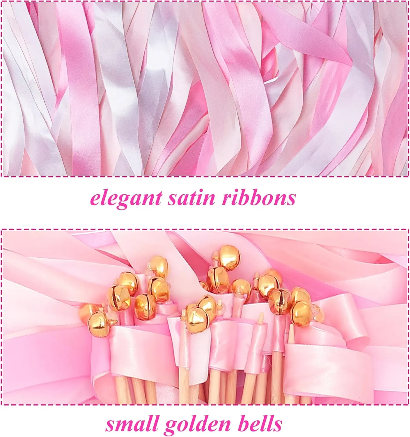 Wedding Party Holiday Activities Favors (Pink-100) 60 Pieces detract antique stock intent Wedding Colorful Ribbon with Bells, Party Ribbons Streamers Sticks Magic Wish Fairy Wand for 