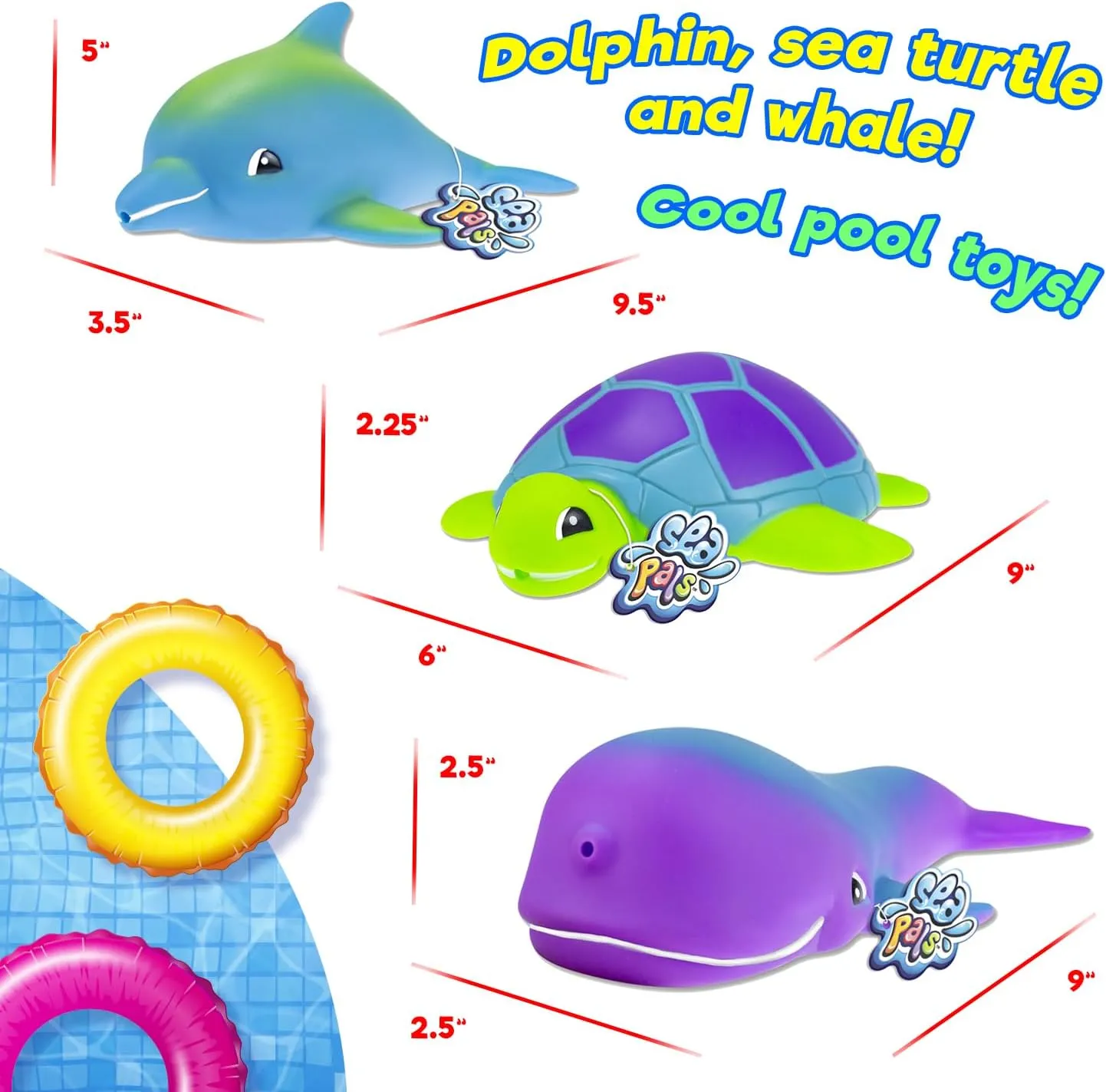 Whale Toddler Bath Toys. Pool & Beach aid Hollywood cargo Accessories. 4012-3s JA-RU Ocean Squirt Squishy Water Animals (3 Water Toys) Fun Floating Foam Sea Animal Toys for Kids. Sea Turtle, Dolphin, 