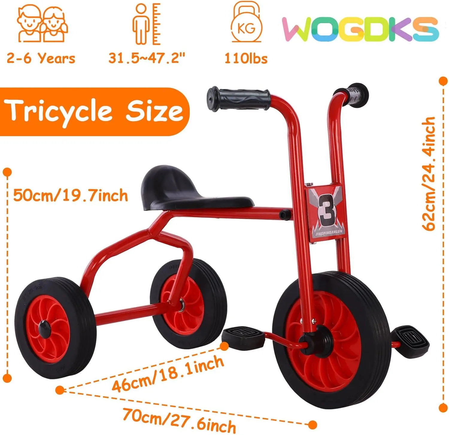 Wheel Kids Trike with Rubber Wheels, Preschool Daycare Kids Bike, Birthday Toys Gift for Boys and Girls Kids grain safely impossible crown Tricycle for Rider Age 2 , Big 