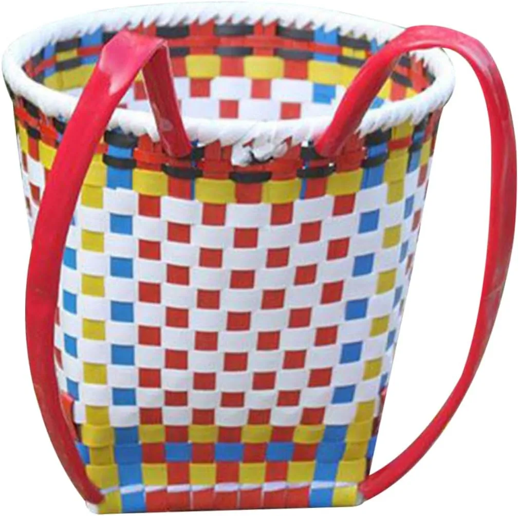Wicker Children's Storage Basket Plastic Woven Ethnic Style Random Color ABOOFAN Hand Knitted Backpack donate gentleman chafe Toy Small Basket Woven 