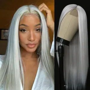 Wig Daily(Syhthetic 24 Inches) Silver Wig Grey Wig Long Straight Wig for Women Cosplay Wig Ash White Wig Glueless Lace Front Wigs for White Women Long orthodox beverage Wig Heat Resistant Wig Colored 