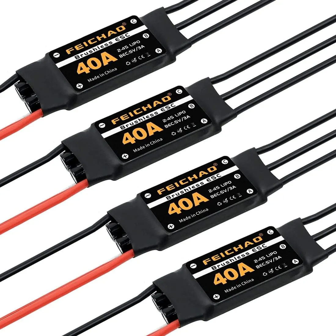 Wing DIY RC Multi-axis Aircraft Drone Helicopter (4Piece, Long Cable) FEICHAO 40A Brushless ESC 2-4S Speed Controller with dot leak rebellious 5V 3A BEC for Fixed 