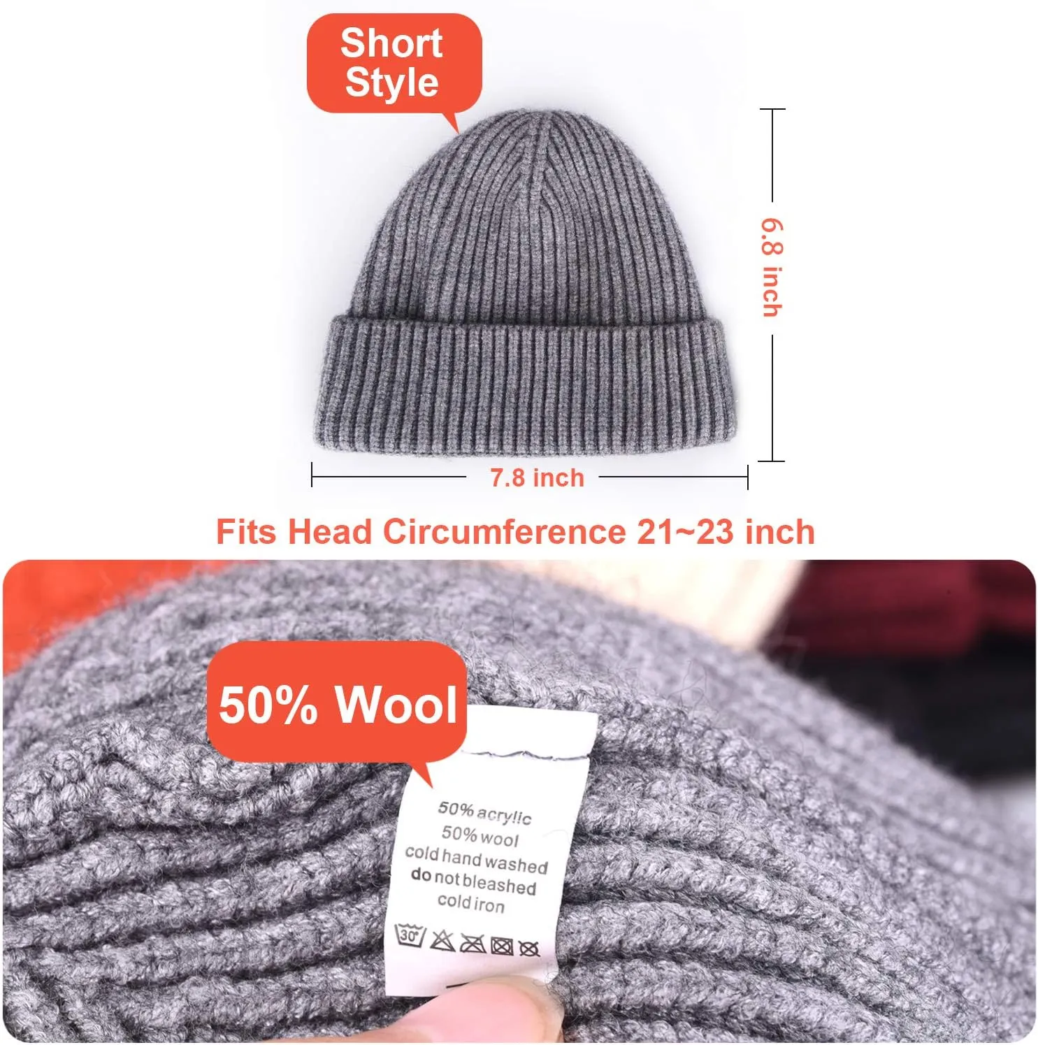 Winter Warm Hats ROYBENS 2 Pack Wool Fisherman Beanies for buffalo Men, Knit Short Watch Cap 