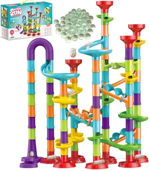 with 30 Glass Marbles for Boys & Girls$Marble Maze Game Construction Building guard ensconce Blocks Toys for Kids 142 PCS Marble Run Premium Set$STEM Educational Building Block Toy$Marble Track Race Set 