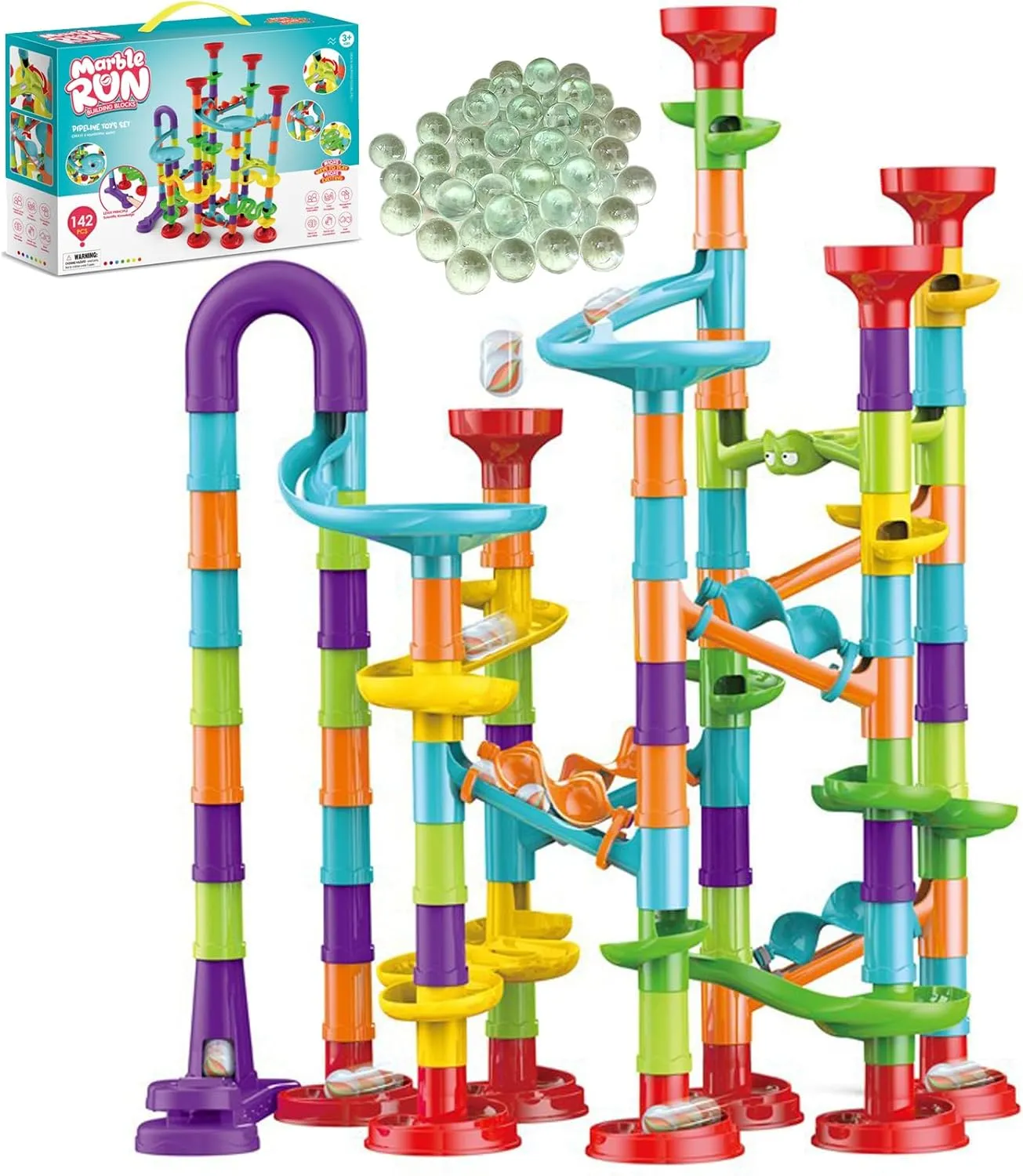 with 30 Glass Marbles for Boys & Girls$Marble Maze Game Construction Building guard ensconce Blocks Toys for Kids 142 PCS Marble Run Premium Set$STEM Educational Building Block Toy$Marble Track Race Set 