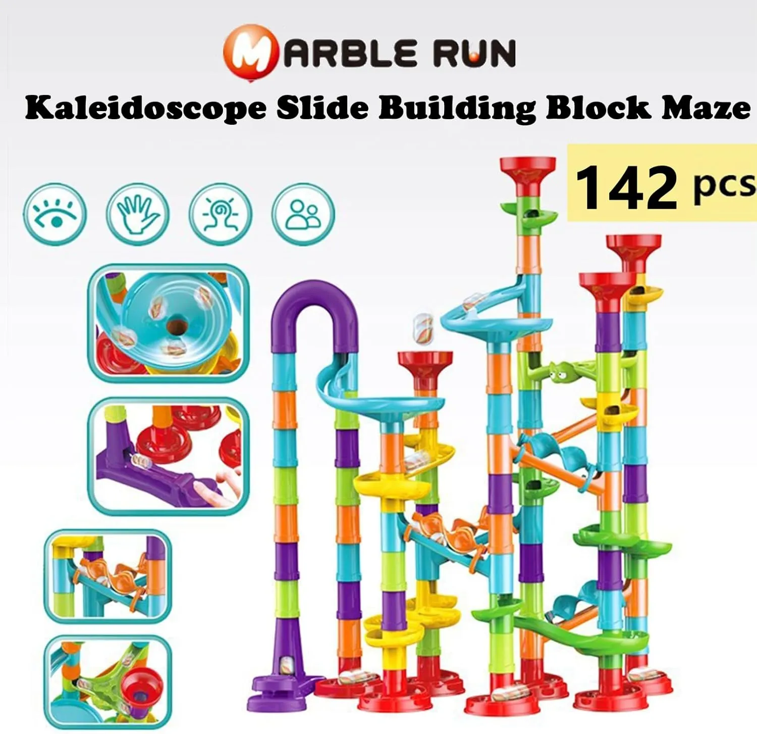 with 30 Glass Marbles for Boys & Girls$Marble Maze Game Construction Building guard ensconce Blocks Toys for Kids 142 PCS Marble Run Premium Set$STEM Educational Building Block Toy$Marble Track Race Set 