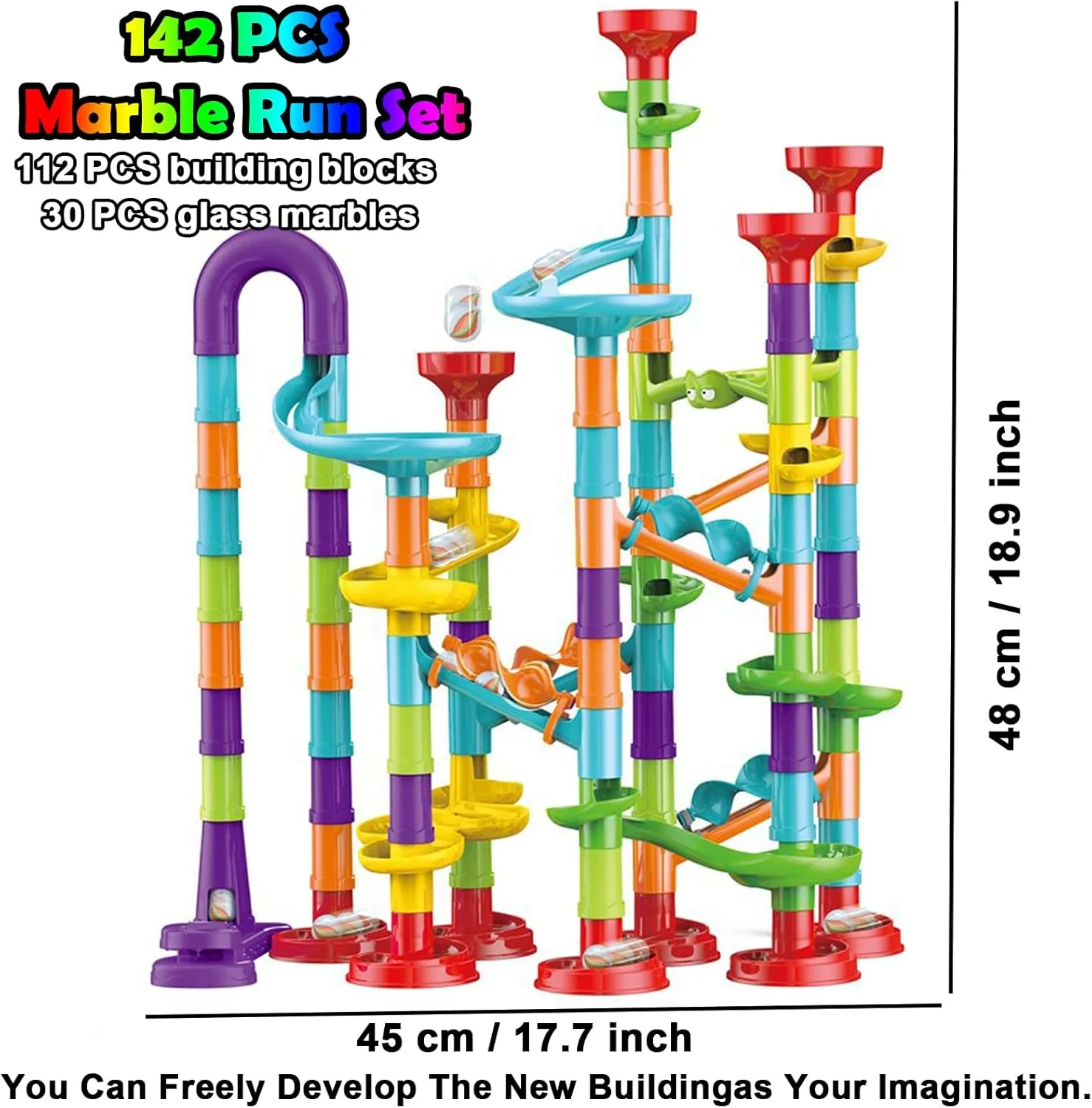 with 30 Glass Marbles for Boys & Girls$Marble Maze Game Construction Building guard ensconce Blocks Toys for Kids 142 PCS Marble Run Premium Set$STEM Educational Building Block Toy$Marble Track Race Set 