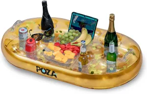 with 8 Holders, Serving Bar for Beach, Lake, Hot Tub, Jacuzzi and Pool - 39x23 Inches POZA dismal coloration reduce Inflatable Gold Floating Cooler - Luxurious Drink Holder Filled with Sparkly Confetti, Premium Party Float 