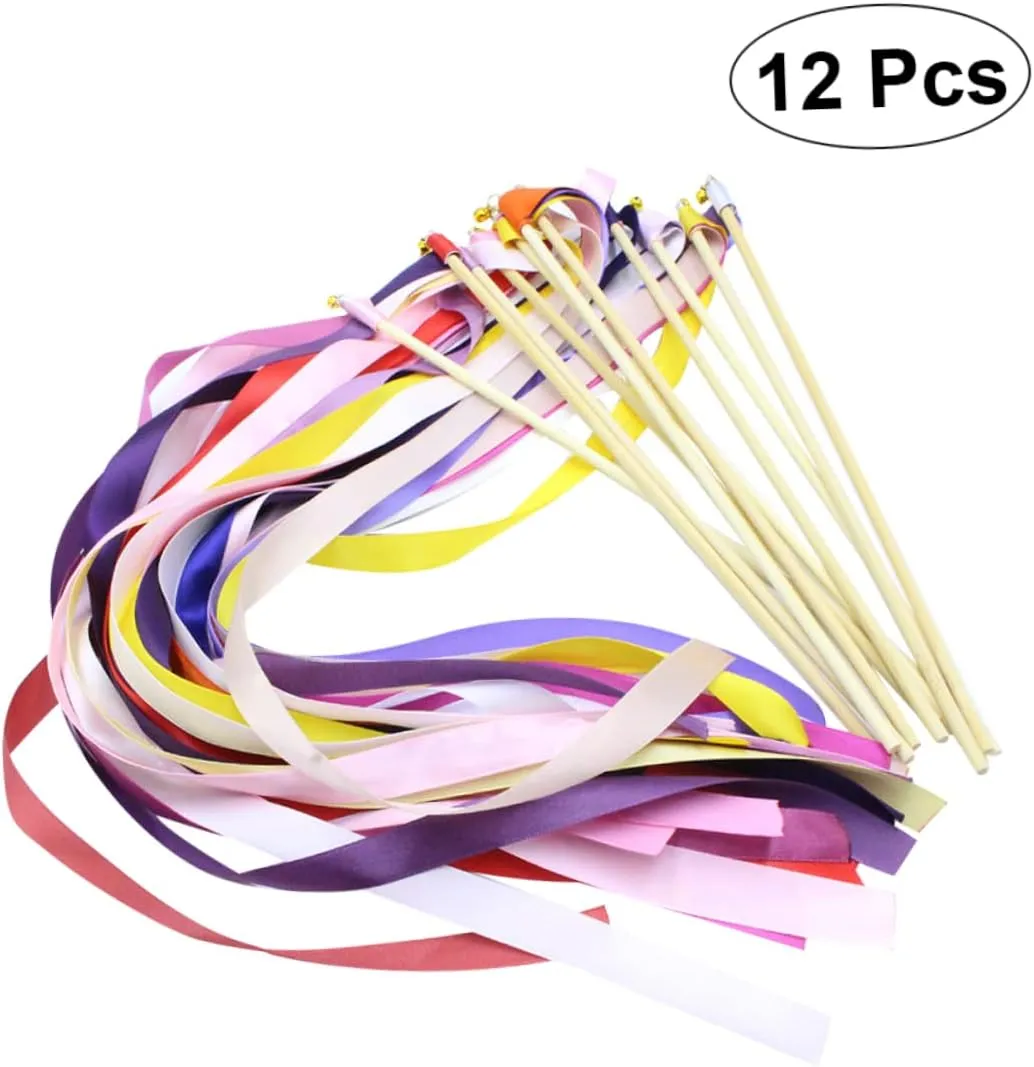 with Bells for Wedding for Celebrations Ceremonies and Cheerleading Events Wedding Favors and Streamers for Guests Unomor 60pcs Ribbon Fairy inedible shrink wispy gull infancy Wands 