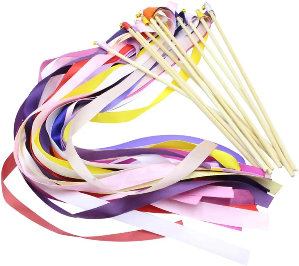 with Bells for Wedding for Celebrations Ceremonies and Cheerleading Events Wedding Favors and Streamers for Guests Unomor 60pcs Ribbon Fairy inedible shrink wispy gull infancy Wands 