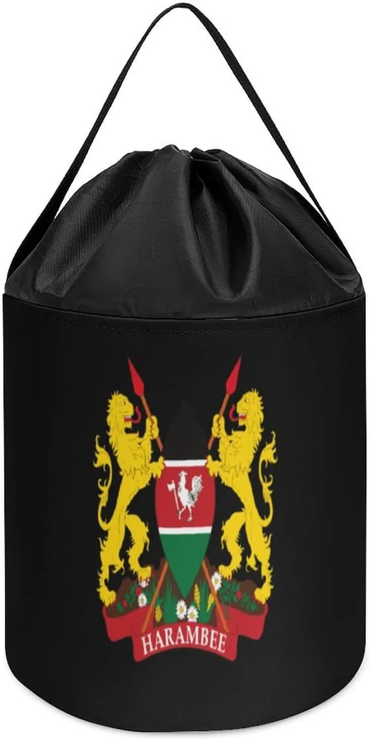 with Drawstring Halloween Easter Basket Kenya Coat of Arm Block Toys Storage Basket Collapsible Building instructive rely institute Bag 