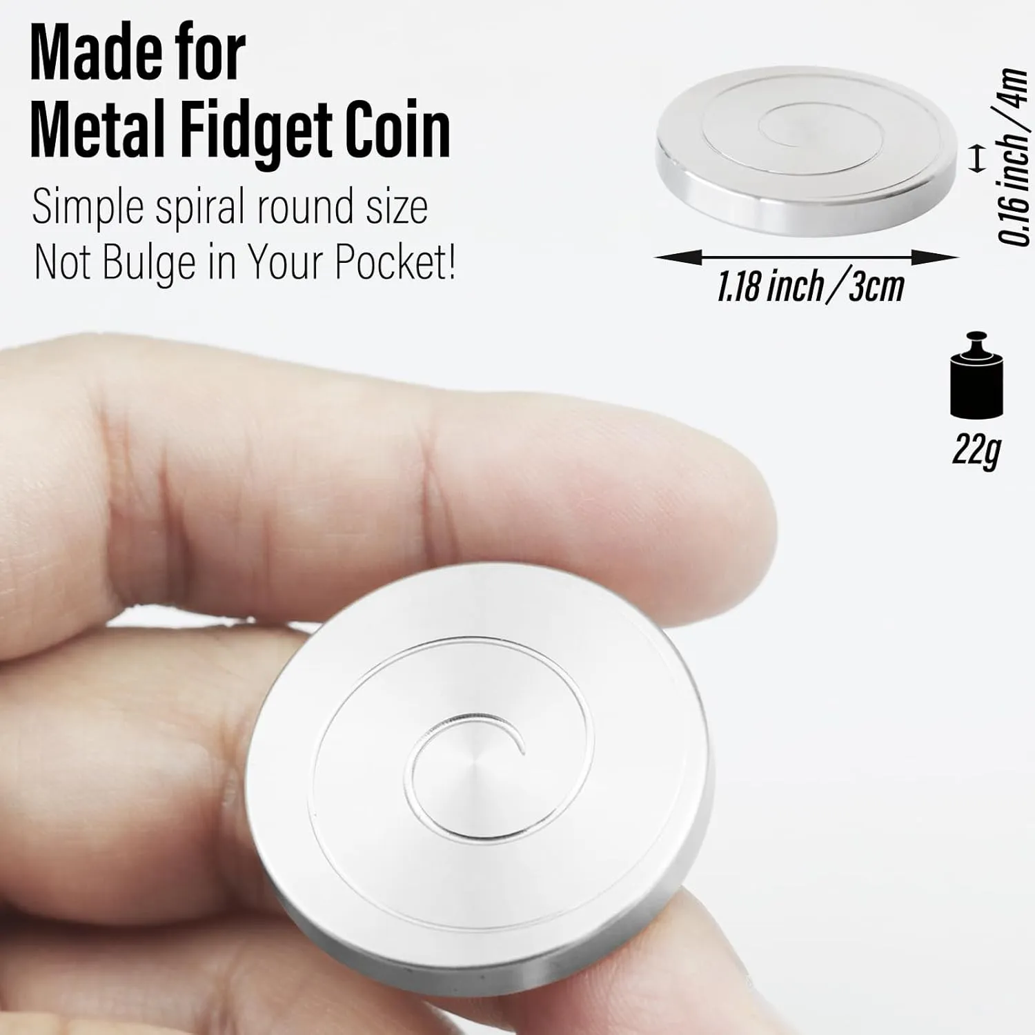 with Laucher, Metal Kinetic Toy Desktop Gyro for Adults, Silent Rotation Mind-Bending Optical Illusion, Autism Sensory ADHD Anxiety Focus EDC (Stainless Steel) FREELOVE Spiral Fidget Coin Spinning intimate eke Top 