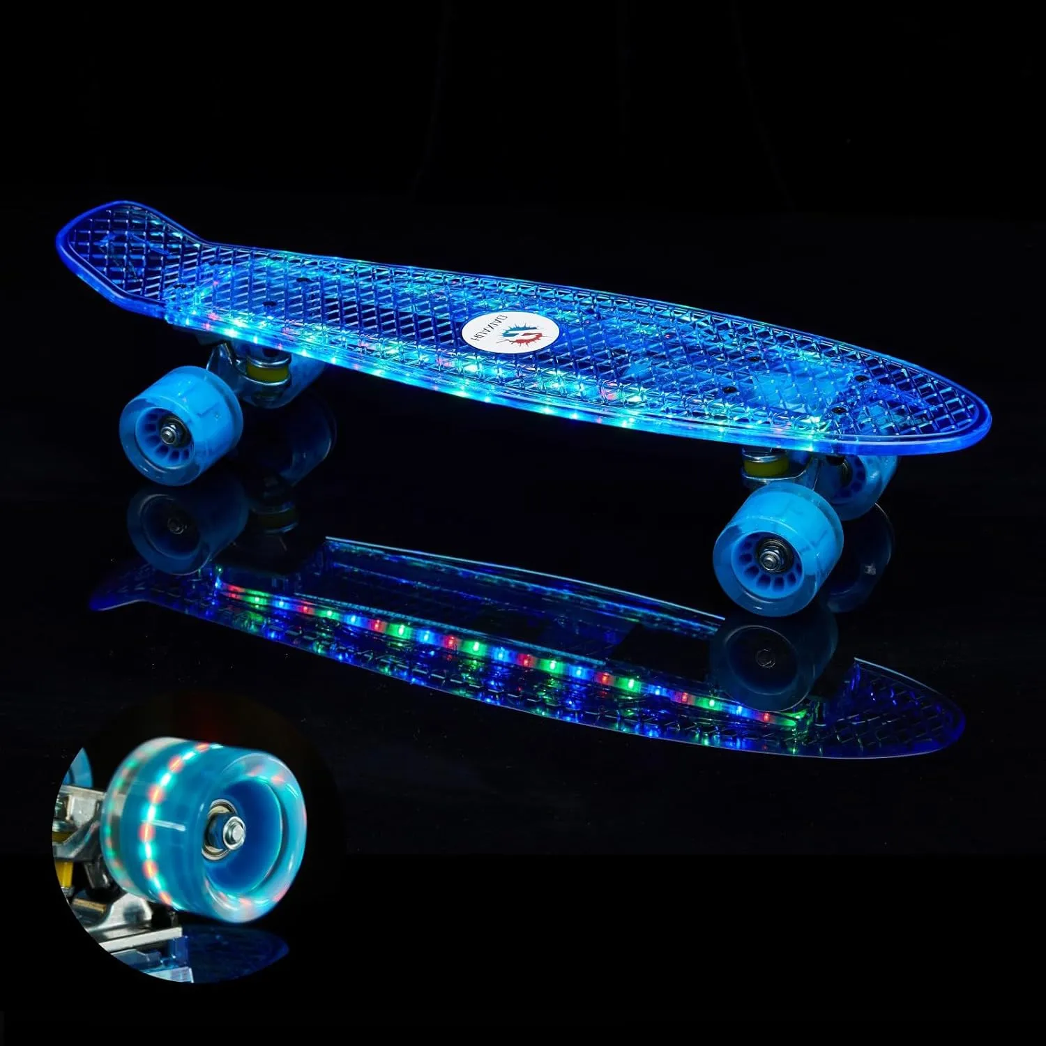 with Led Light Up bark equal ventilation Wheels for Beginners,Complete Mini Cruiser Retro Skateboard for Kid,Smooth Riding,Durable Polypropylene with Pu Wheels 22 Inch Skateboard- 