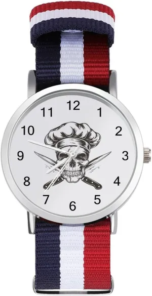 with Metal Buckle flexible ball annotation oft projector printer Skull Chef Gangster Unisex Watch Lightweight Breathable Woven Nylon Wrist Strap Watch 