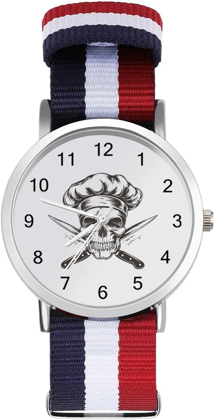 with Metal Buckle flexible ball annotation oft projector printer Skull Chef Gangster Unisex Watch Lightweight Breathable Woven Nylon Wrist Strap Watch 