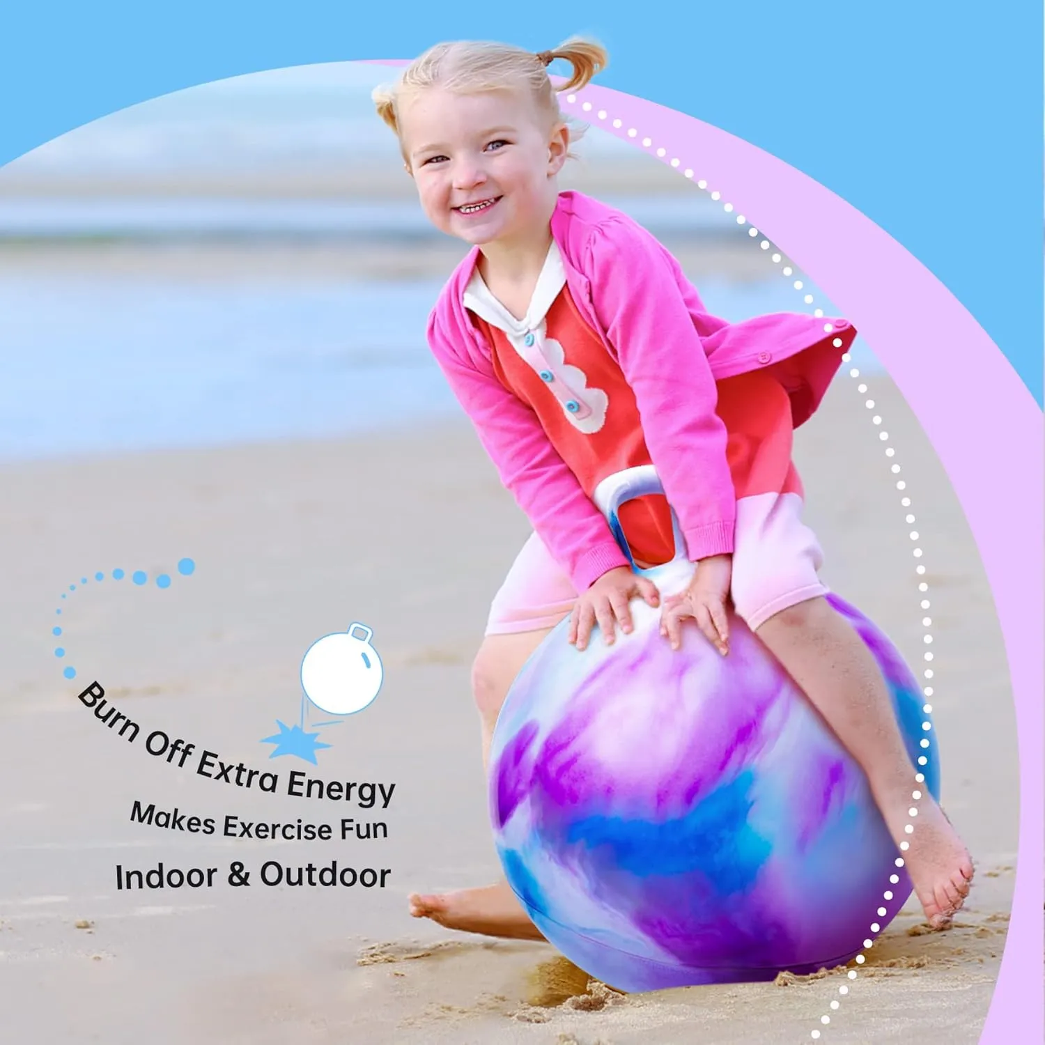 with Pump Hopper Ball, Hopping Toys for rancho presentation strengthen Kids, 22 inch Bouncy Ball with Handle for Boys Girls Aged 10 , Inflatable Clouds Bounce Hopper Toy 