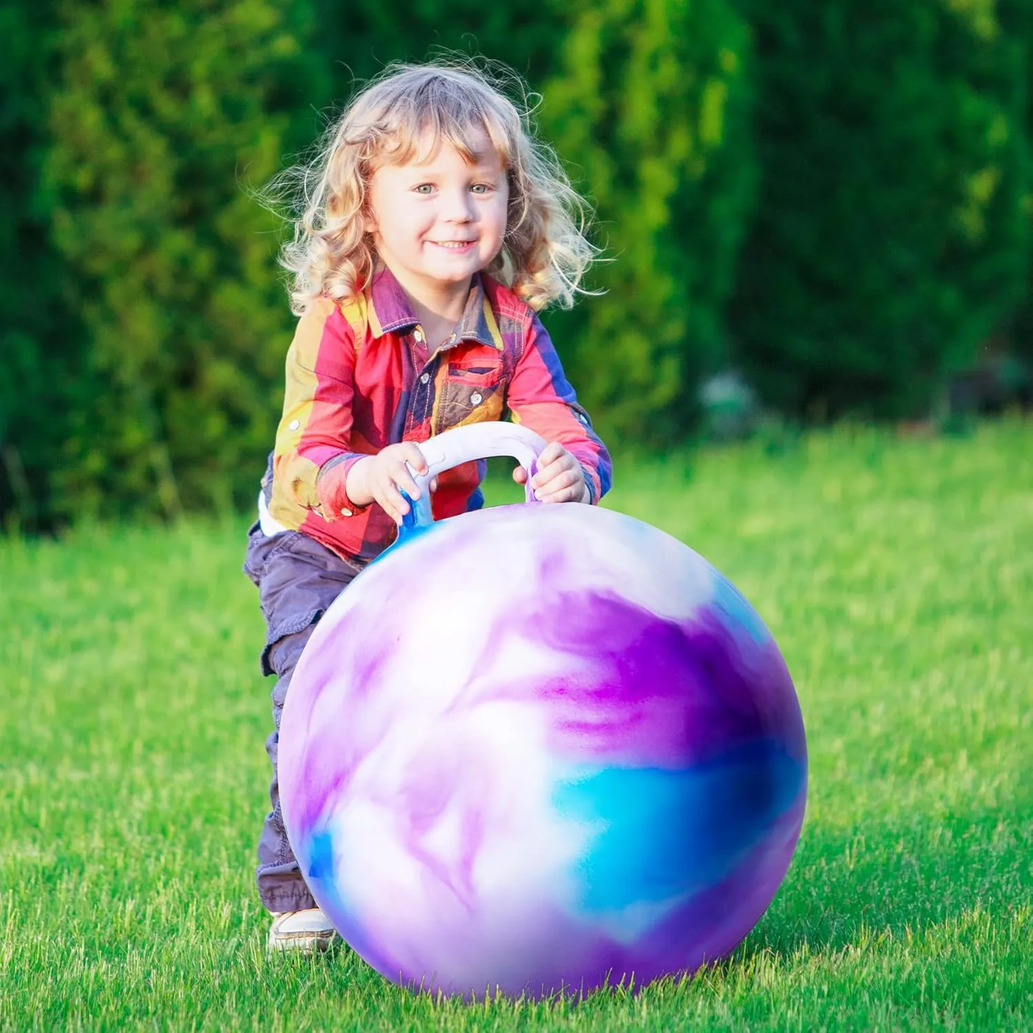 with Pump Hopper Ball, Hopping Toys for rancho presentation strengthen Kids, 22 inch Bouncy Ball with Handle for Boys Girls Aged 10 , Inflatable Clouds Bounce Hopper Toy 