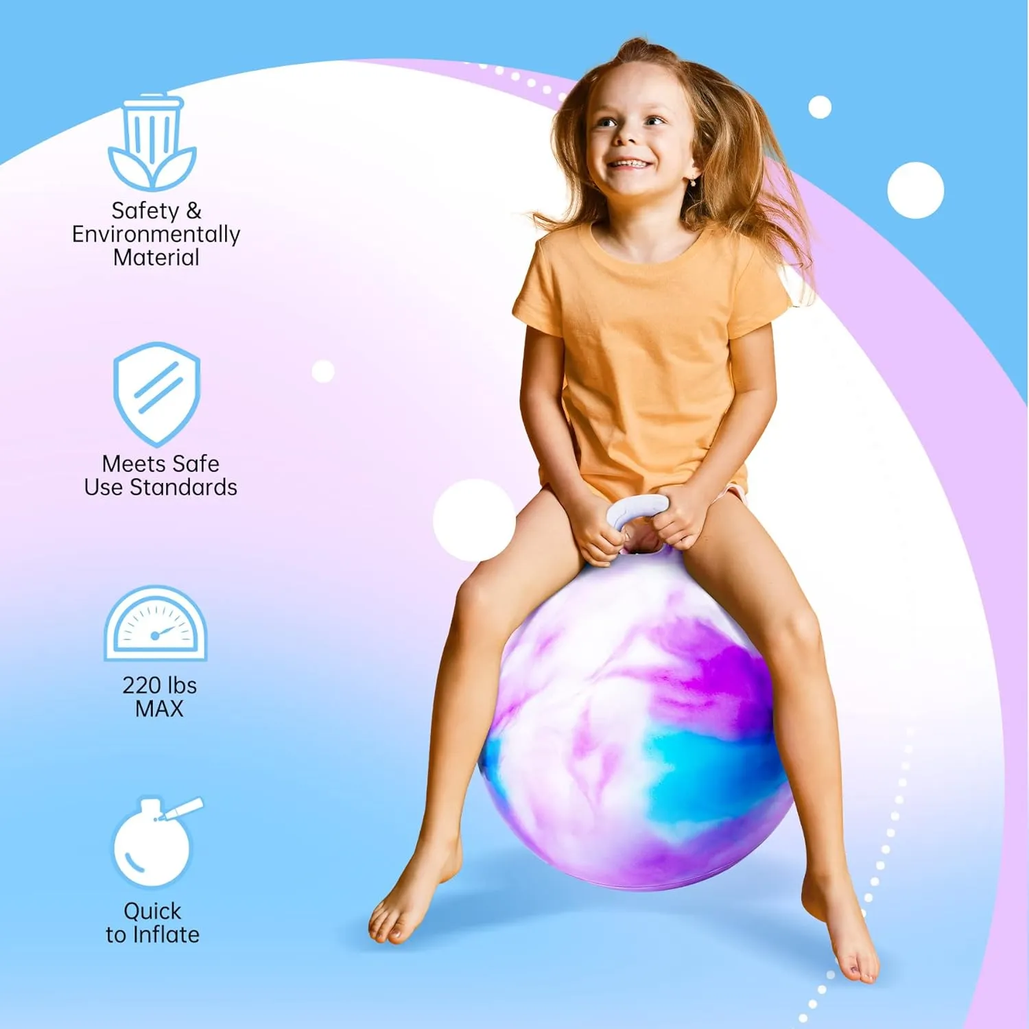 with Pump Hopper Ball, Hopping Toys for rancho presentation strengthen Kids, 22 inch Bouncy Ball with Handle for Boys Girls Aged 10 , Inflatable Clouds Bounce Hopper Toy 