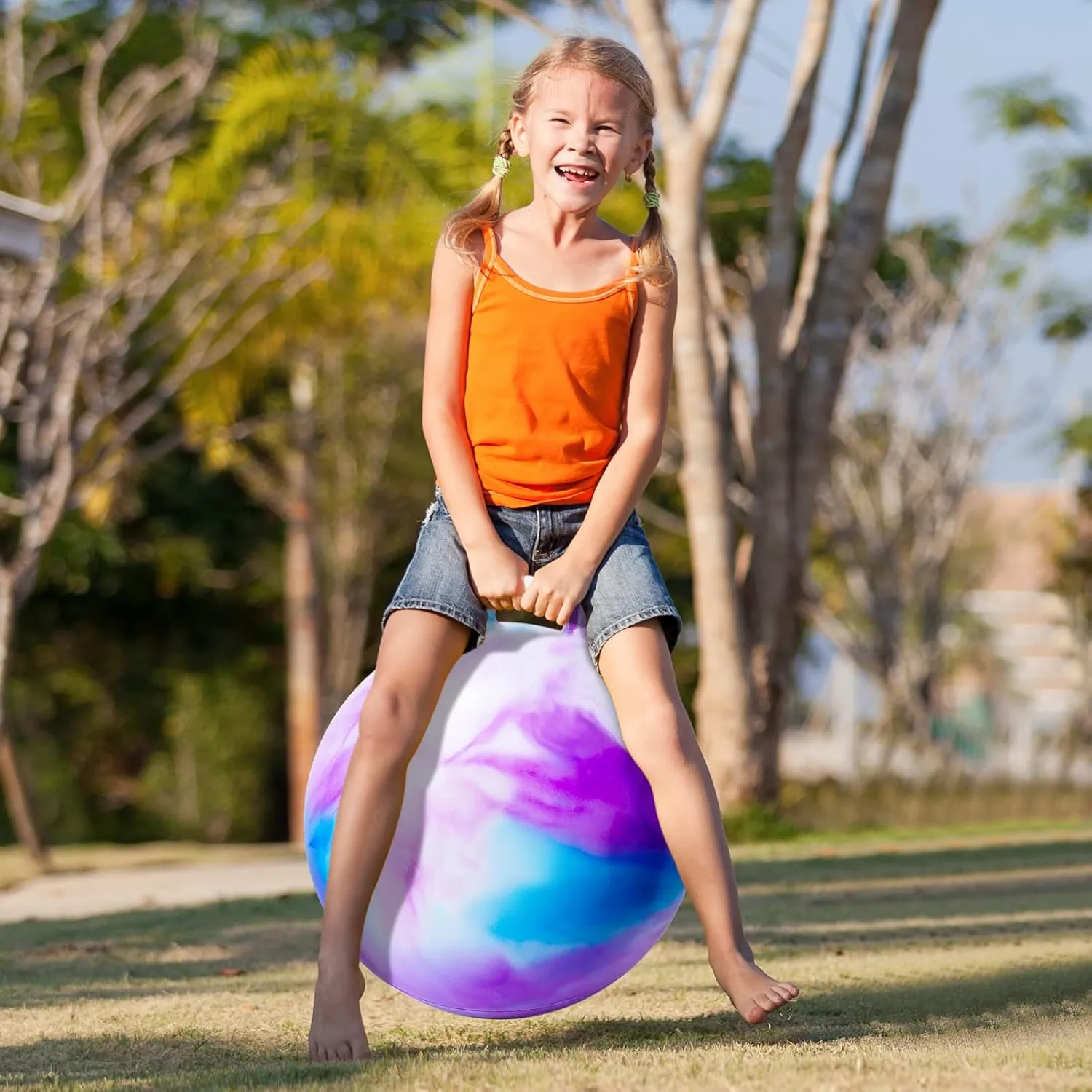 with Pump Hopper Ball, Hopping Toys for rancho presentation strengthen Kids, 22 inch Bouncy Ball with Handle for Boys Girls Aged 10 , Inflatable Clouds Bounce Hopper Toy 