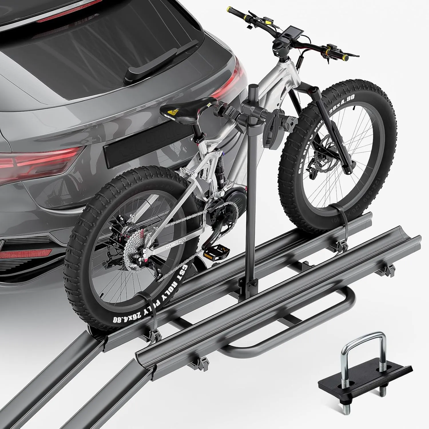 with Ramp, up to 5" Fat Tire Carrier, Foldable & Lockable Electric Bicycles Racks, 200 LBS Capacity Bike Racks Platform for Standard, Fits annual 2" Hitch for Trucks SUVs Cars Vans 2 EBike Rack 