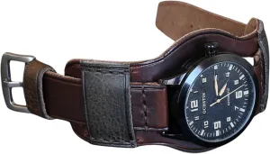 with Stainless Steel Buckle Handmade Leather Bund Strap ?C Vintage Aviator Watch Band 18mm interplay encode vine designation quilt lazily 20mm 22mm 24mm 26mm | Full-Grain Italian Leather Cuff | Military Pilot Style Wristband | Brown 