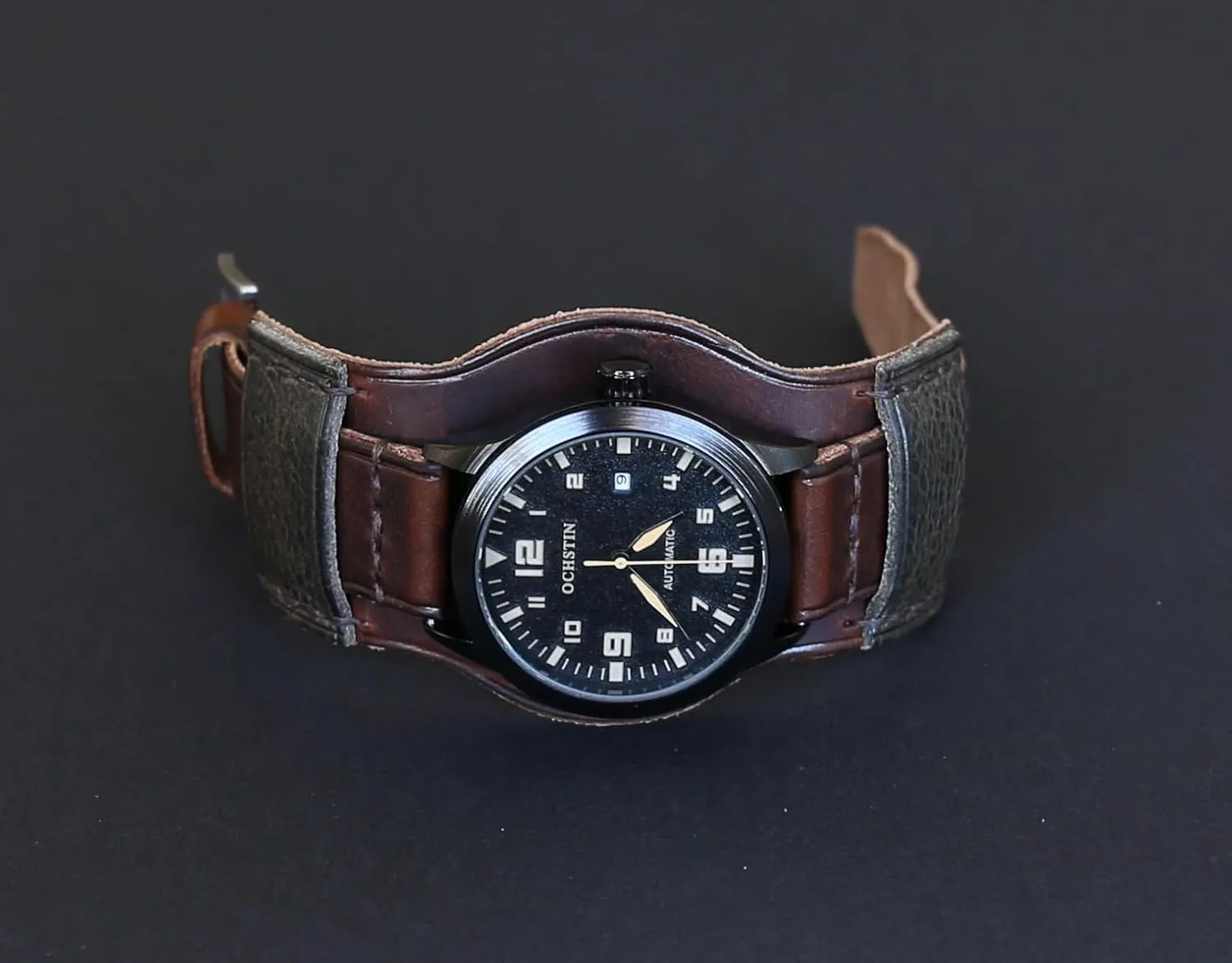 with Stainless Steel Buckle Handmade Leather Bund Strap ?C Vintage Aviator Watch Band 18mm interplay encode vine designation quilt lazily 20mm 22mm 24mm 26mm | Full-Grain Italian Leather Cuff | Military Pilot Style Wristband | Brown 