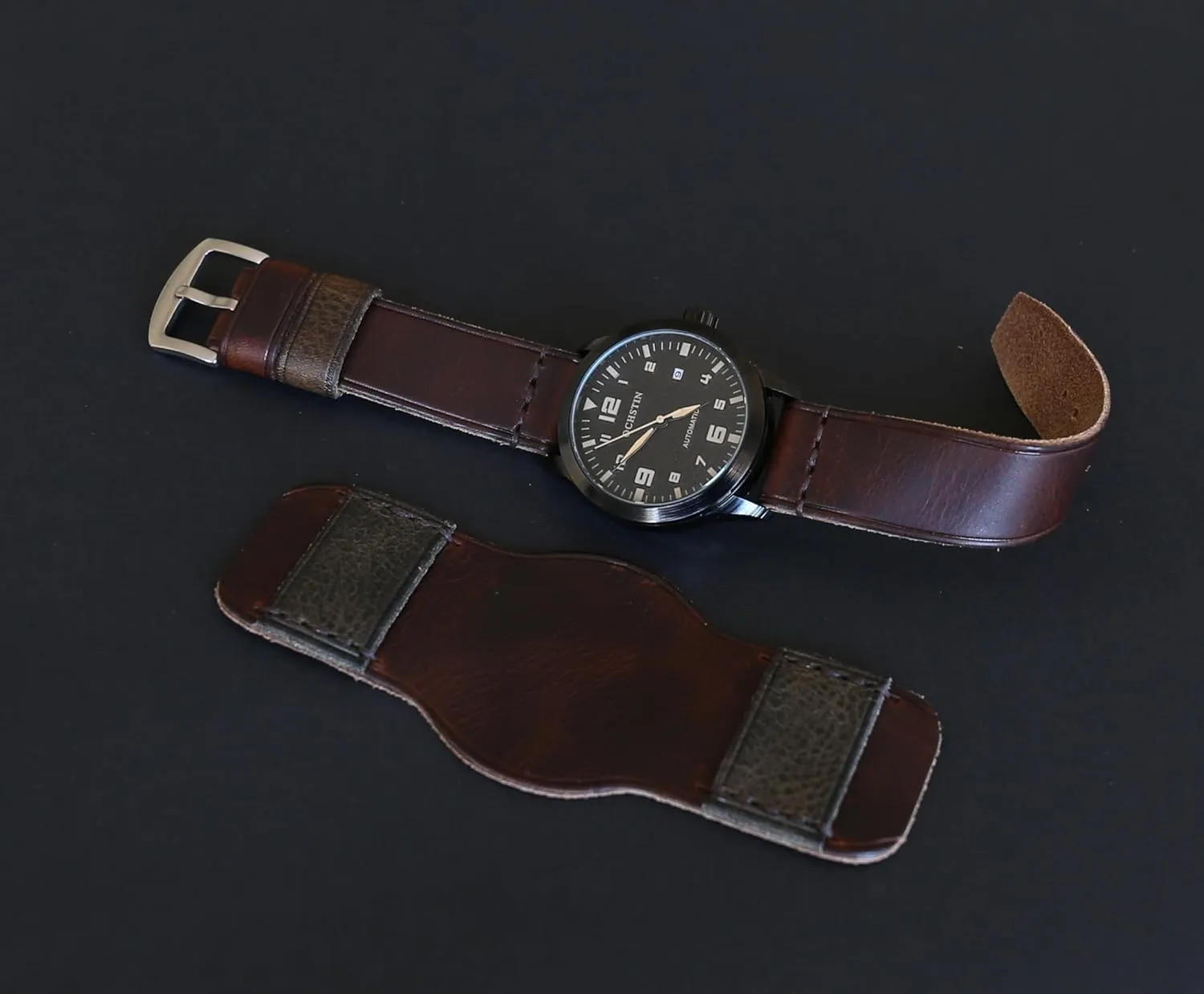 with Stainless Steel Buckle Handmade Leather Bund Strap ?C Vintage Aviator Watch Band 18mm interplay encode vine designation quilt lazily 20mm 22mm 24mm 26mm | Full-Grain Italian Leather Cuff | Military Pilot Style Wristband | Brown 