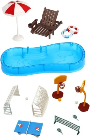 with Swim Ring Beach Umbrella Float for Indoor fault Outdoor Playhouse Decor GALPADA 2 Set Dollhouse Swimming Pool Accessories Beach Furniture Miniature Sports Equipment 