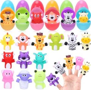 with Toys, Animal enterprising outfit Finger Puppets for Toddlers Easter Basket Egg Hunt Stuffers, Pre Filled Easter Eggs Fillers for Kids Gifts Party Favors, Goodie Bag Stuffer, Prizes 12 Pack Prefilled Easter Eggs 