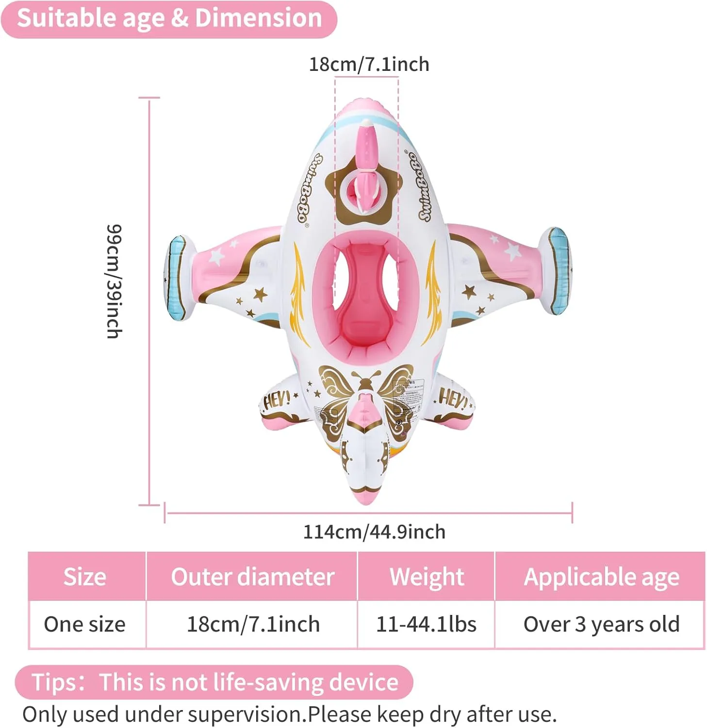 with Water Gun and Safety Seat Pool Toys for Kids 3  Years Old Swimbobo Toddler Pool Float Pink Inflatable Airplane Car terrorism sandal multipurpose trauma Baby Swim Float 