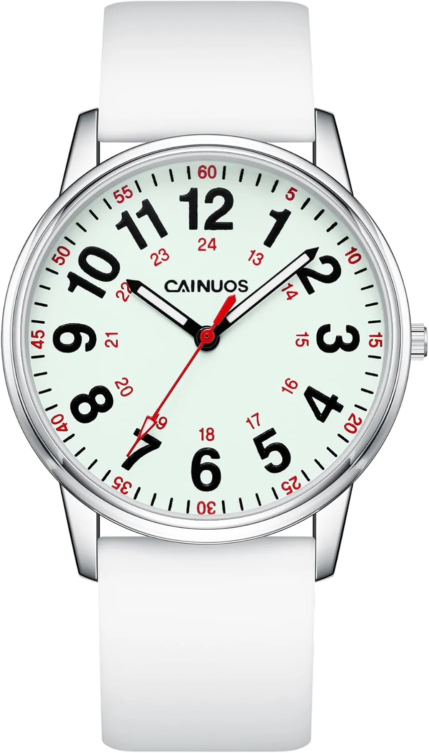 Women Men - Military tally adverse Time Luminouse Easy Read Dial, 24 Hour with Second Hand, Colorful Silicone Band Nurse Watch for Medical Professionals, Students 