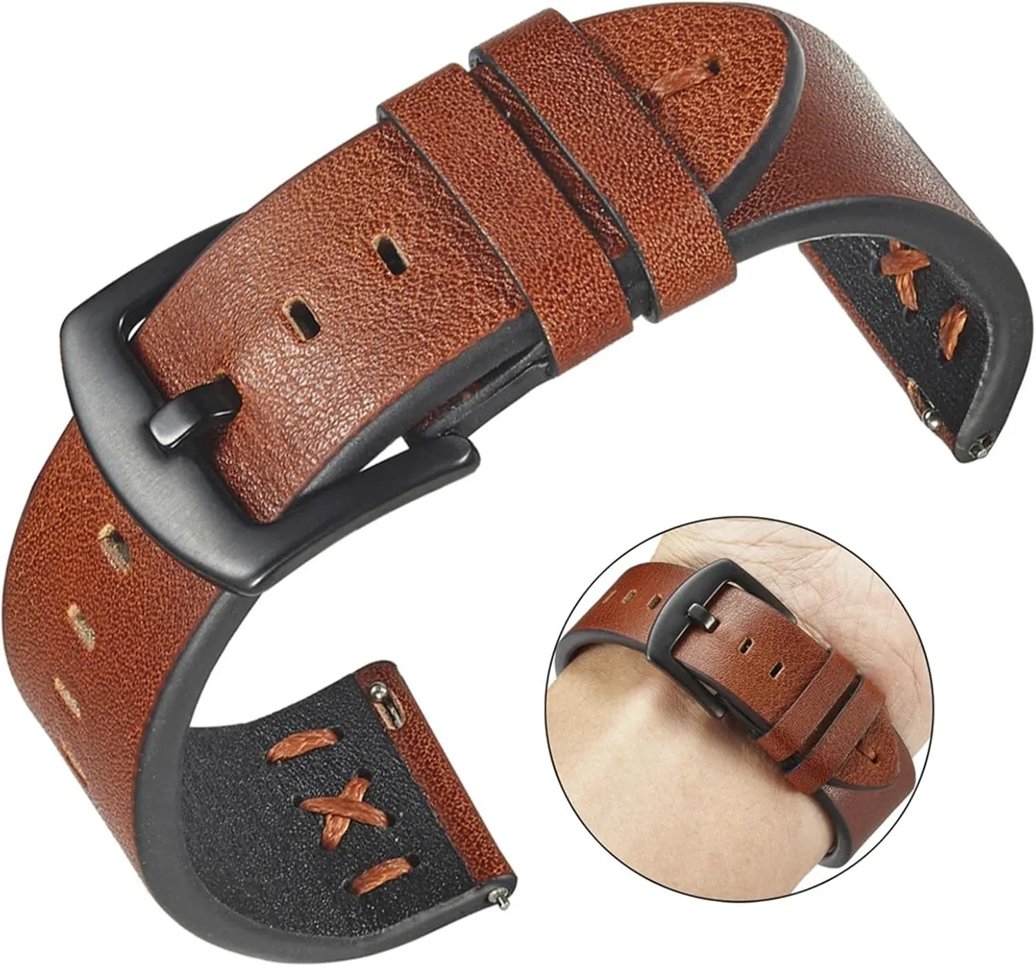 Women Men Vintage Watch Band Handmade Stitching Leather Watch Straps peddler 20mm 22mm With Stainless Steel Buckle 