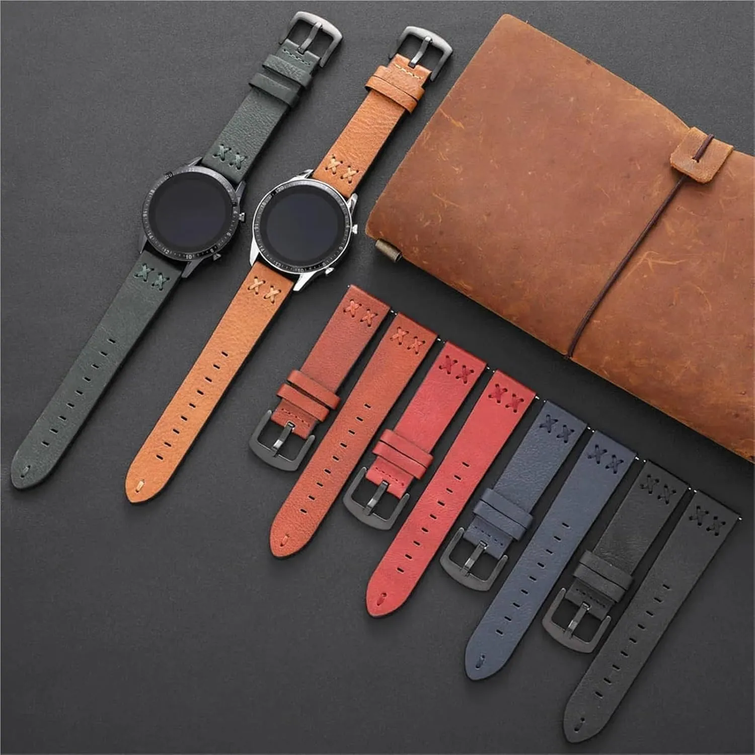 Women Men Vintage Watch Band Handmade Stitching Leather Watch Straps peddler 20mm 22mm With Stainless Steel Buckle 