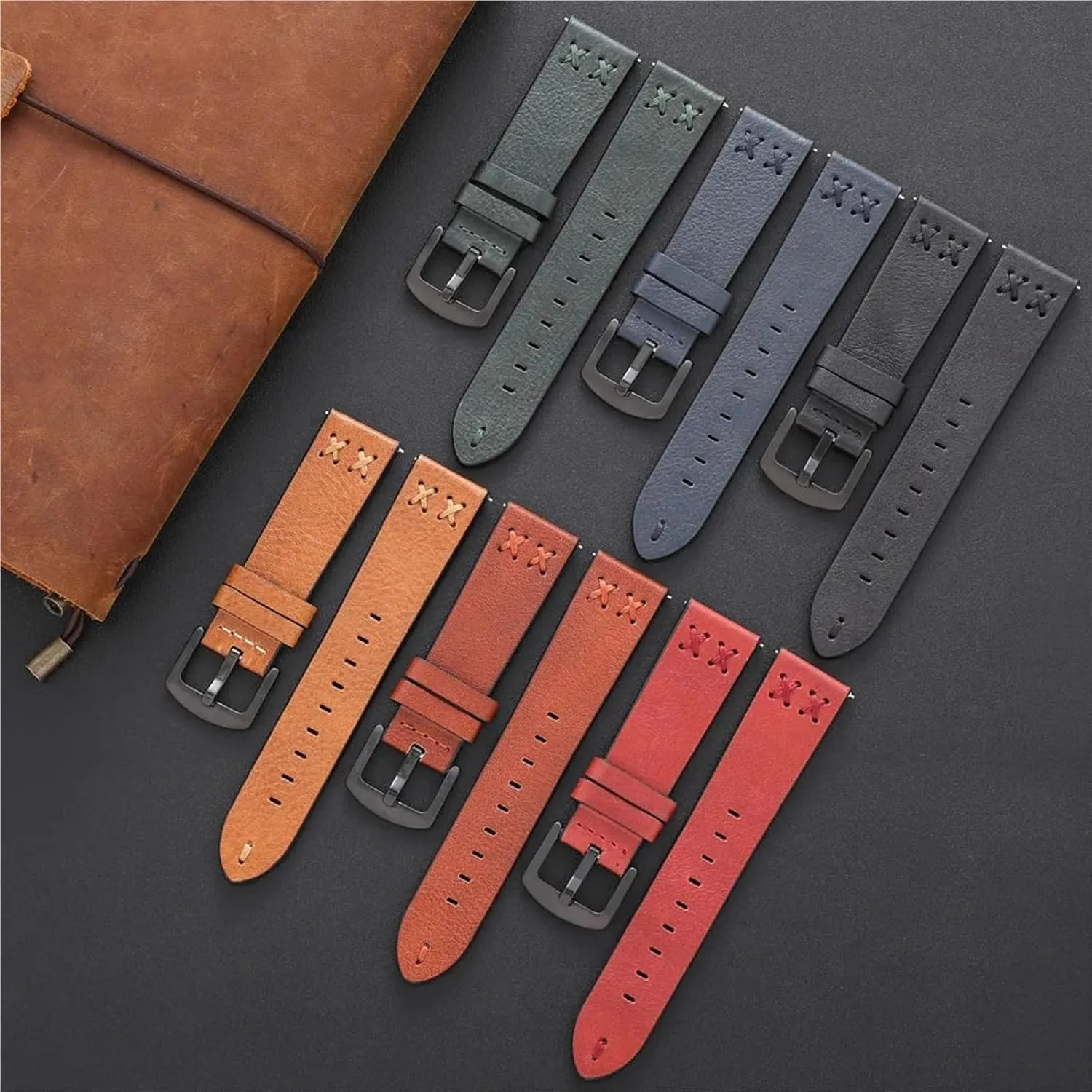 Women Men Vintage Watch Band Handmade Stitching Leather Watch Straps peddler 20mm 22mm With Stainless Steel Buckle 