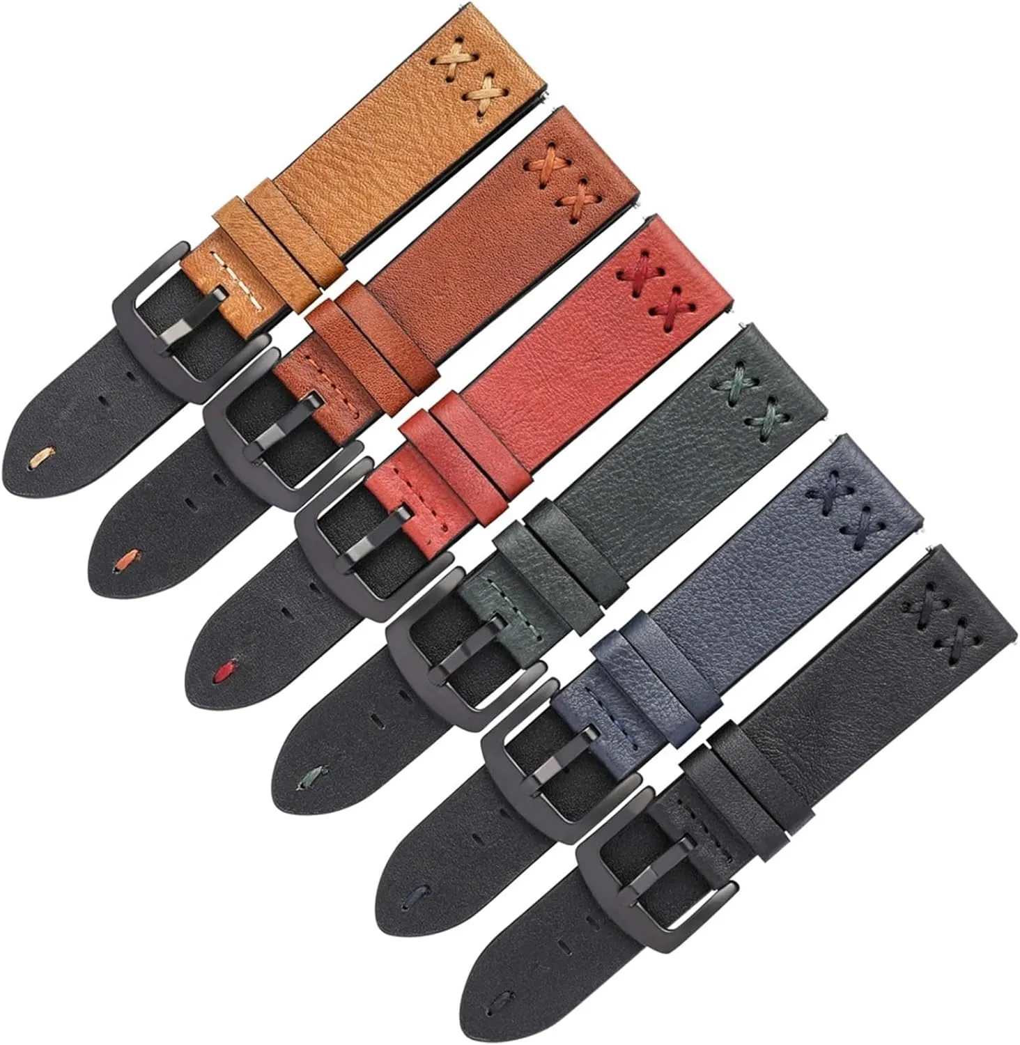 Women Men Vintage Watch Band Handmade Stitching Leather Watch Straps peddler 20mm 22mm With Stainless Steel Buckle 