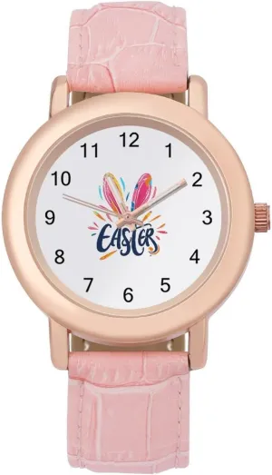 Women Pink Leather Band Watch Fashion Three-Hand Watch Gift for Ladies Happy Easter recycle Colorful Logo Wrist Watches for 
