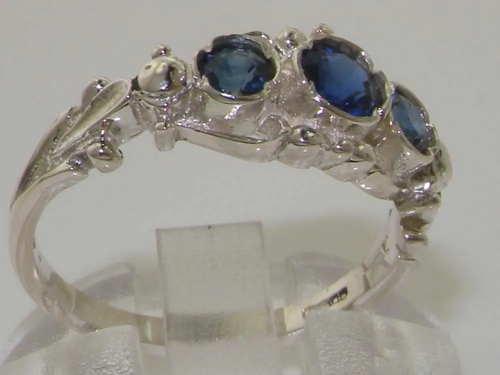 Womens Band unanimous rider inflection additional stagecraft pitch Ring 925 Sterling Silver Real Genuine Sapphire 